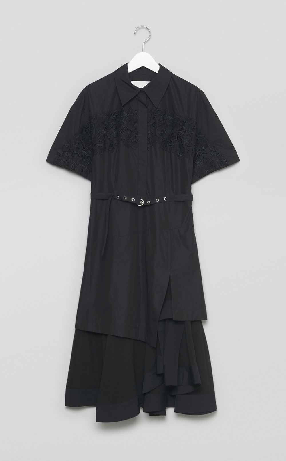 レースレイヤードシャツドレス