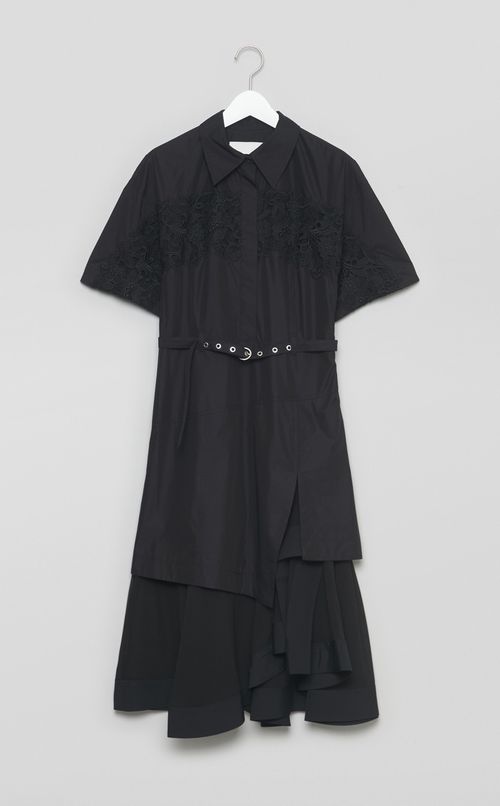 レースレイヤードシャツドレス