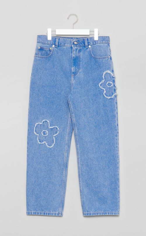 フラワーパッチデニムパンツ
