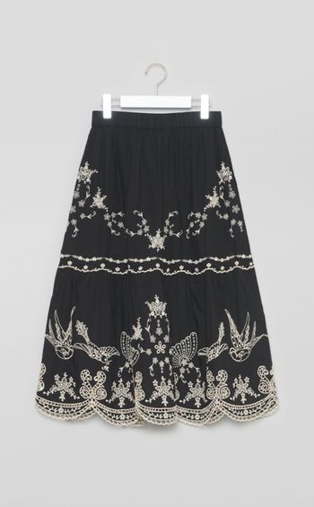 フラワーバードエンブロイダリースカート