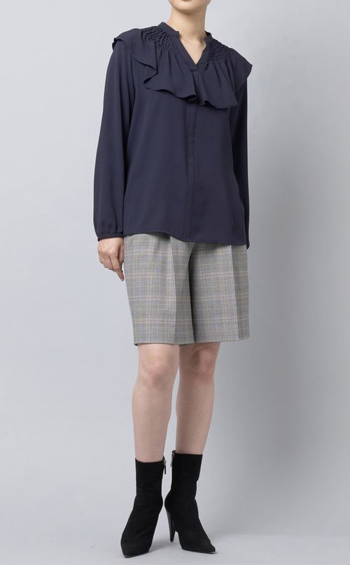 シャーリングフリルジョーゼットブラウス