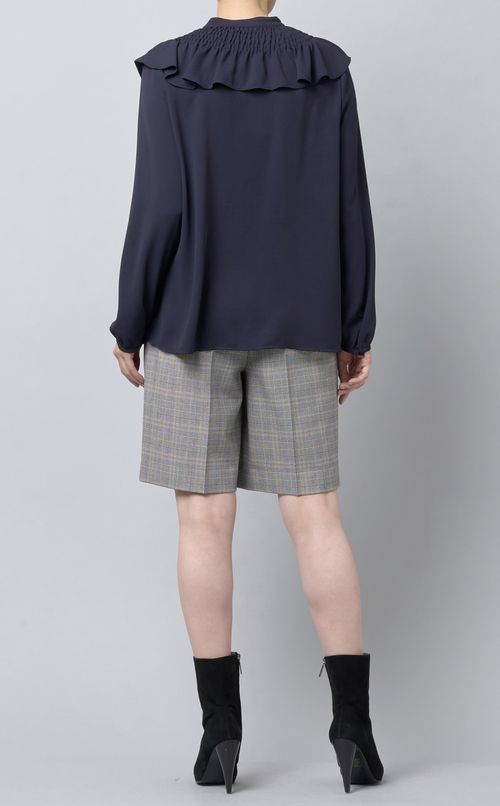 シャーリングフリルジョーゼットブラウス