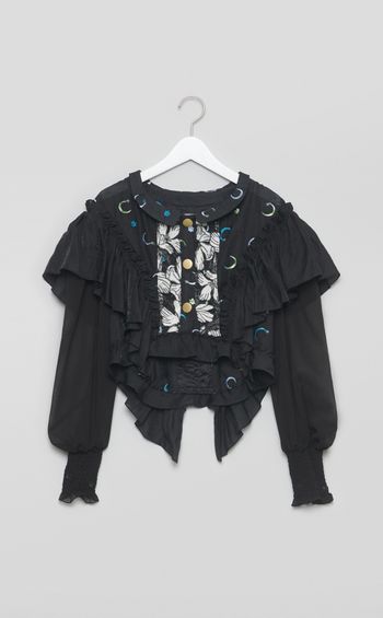 【roop】３ボタンフリルブラウス