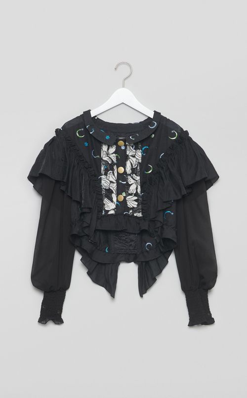 【roop】３ボタンフリルブラウス