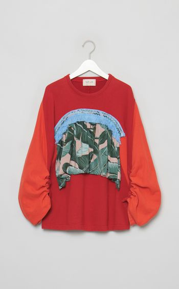 【roop】プリントフリル＆フリンジ付きスウェット