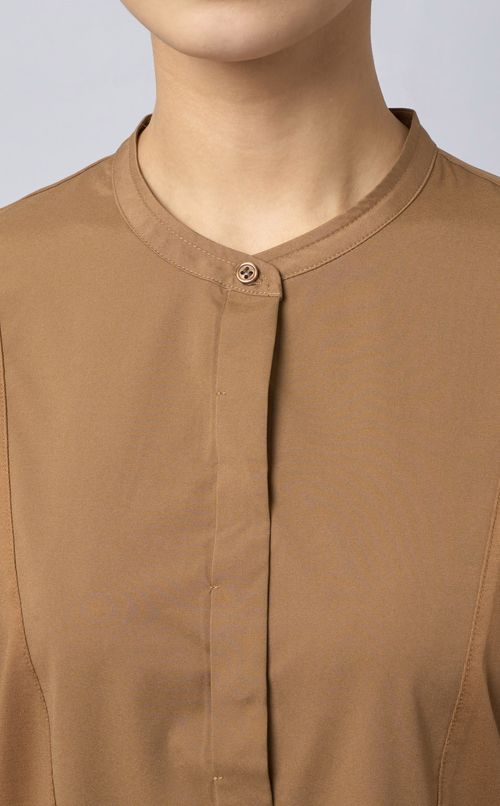 ヨーク切替コットン混ブラウス