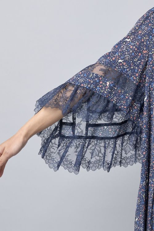 レーススリーブプリントワンピース