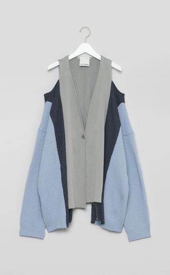 【roop】ノーカラーアームレスニットカーデ