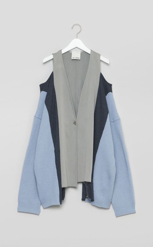 【roop】ノーカラーアームレスニットカーデ