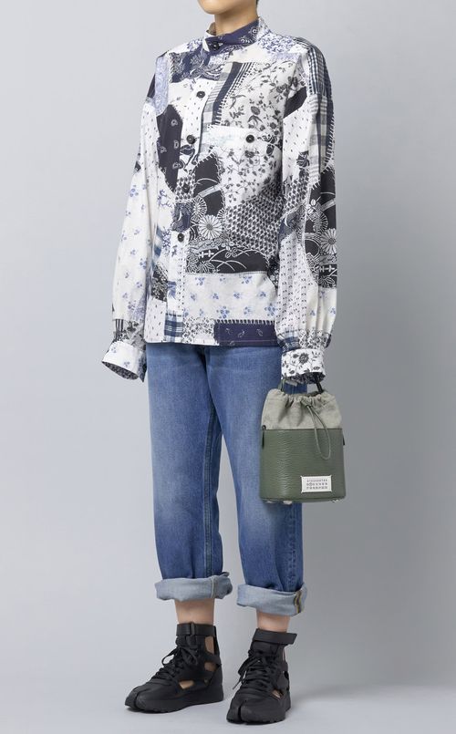 パッチワークスタンドカラーシャツ