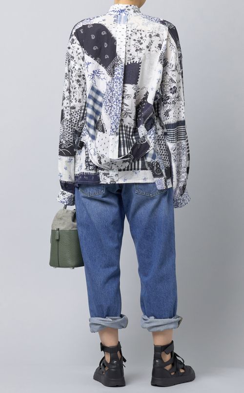 パッチワークスタンドカラーシャツ