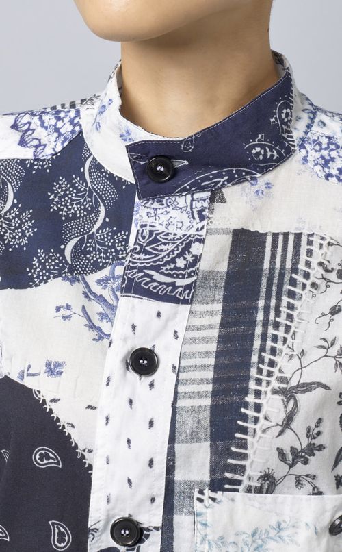 パッチワークスタンドカラーシャツ