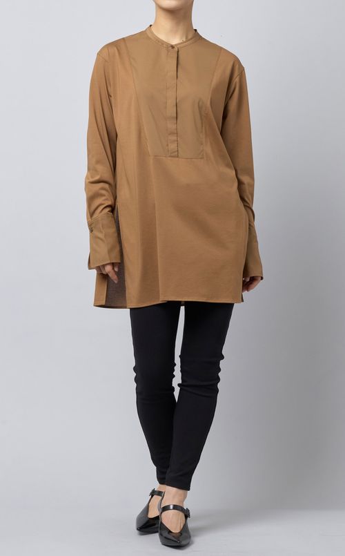 ヨーク切替コットン混ブラウス