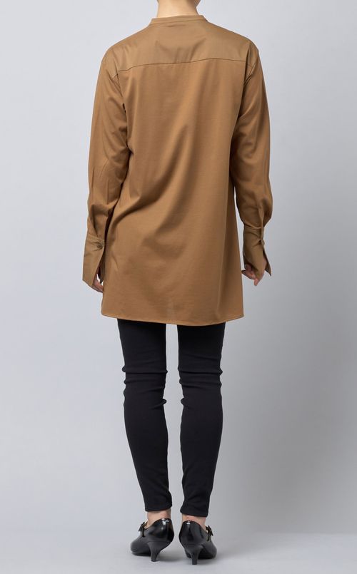 ヨーク切替コットン混ブラウス