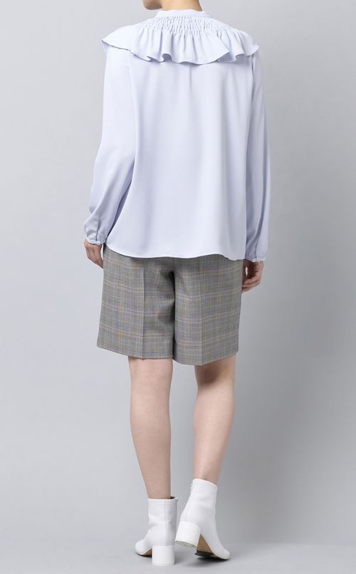 シャーリングフリルジョーゼットブラウス