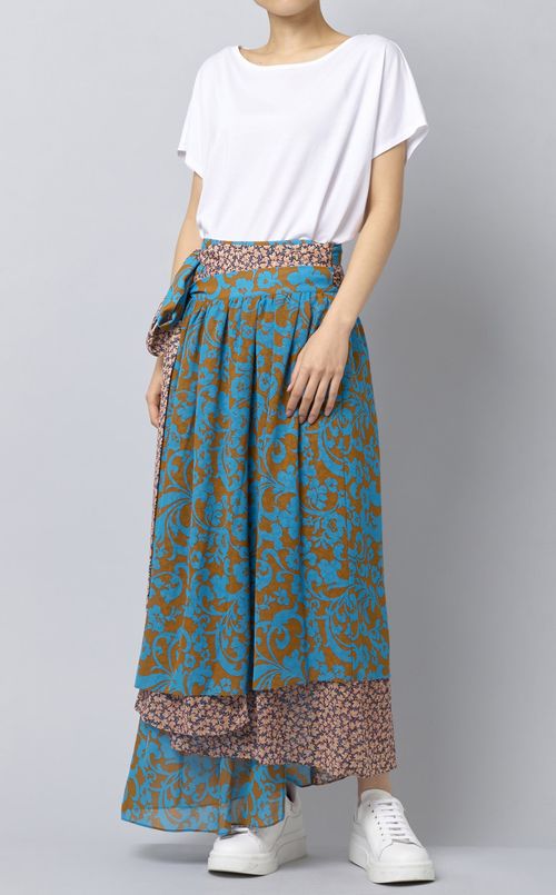 フラワープリントラップスカート