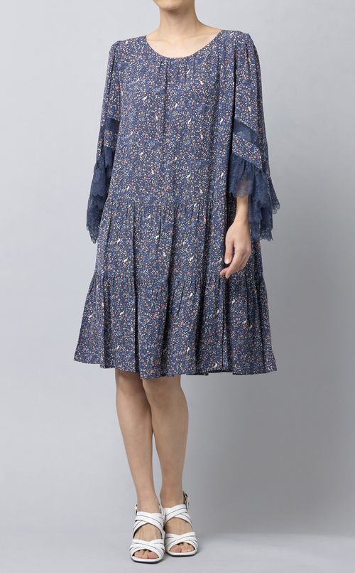 レーススリーブプリントワンピース