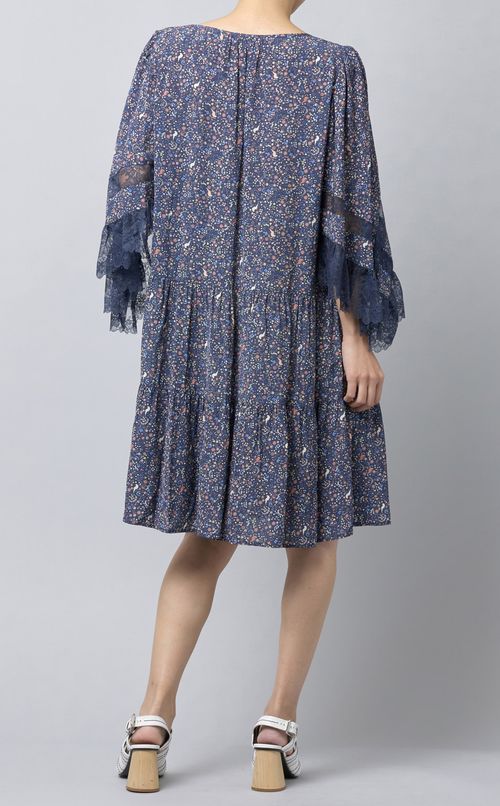 レーススリーブプリントワンピース