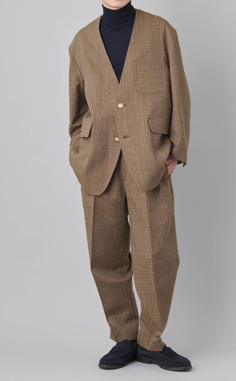 レトロウールノーカラージャケット