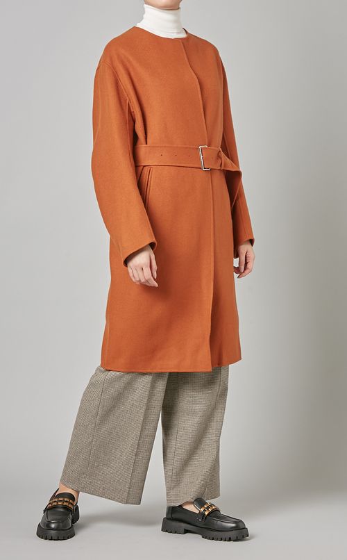 ウールダブルフェイスノーカラーコート