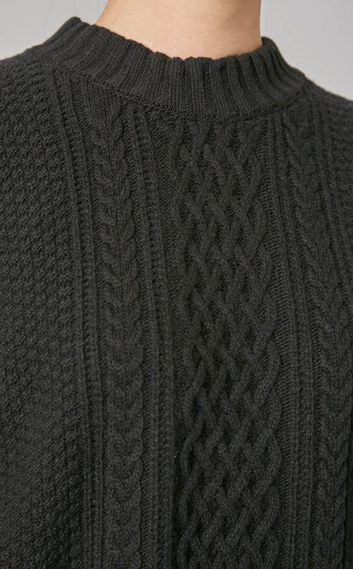 ライン入りスタンドネックケーブルニット