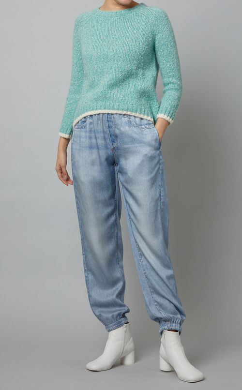 アルパカ混ライン入プルオーバーニット