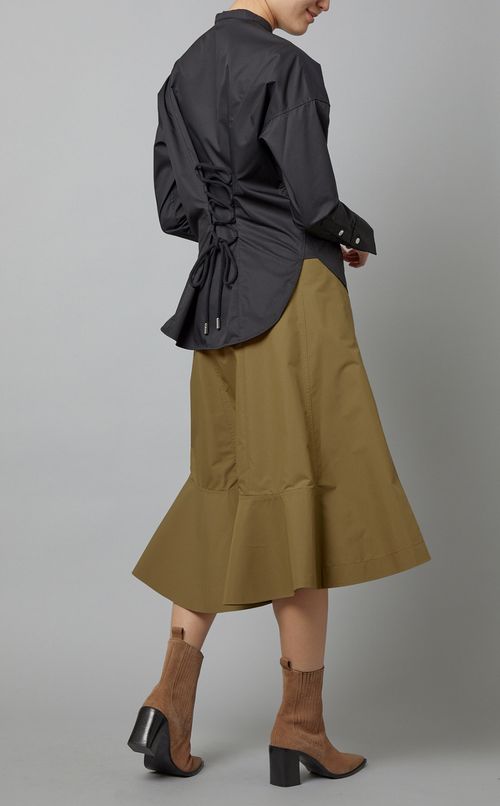 バックレースアップバンドカラーシャツ