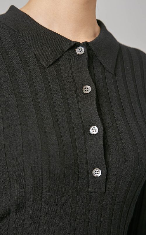 ワイドリブプルオーバーポロニットトップス