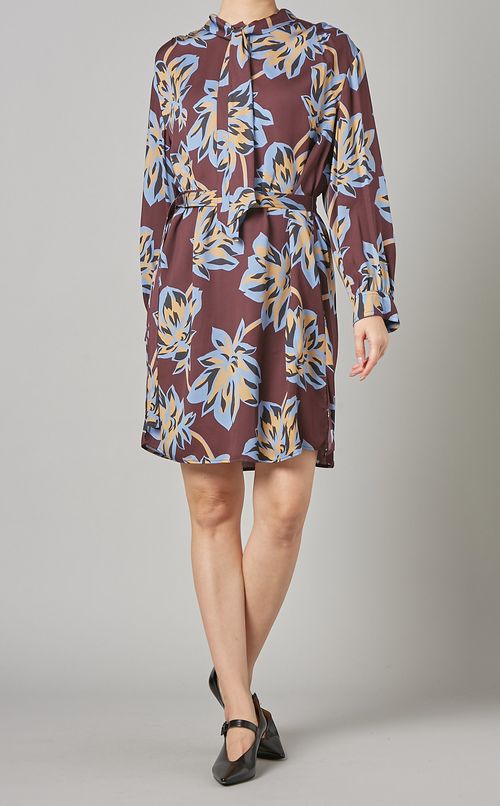 フラワープリントタイネックワンピース