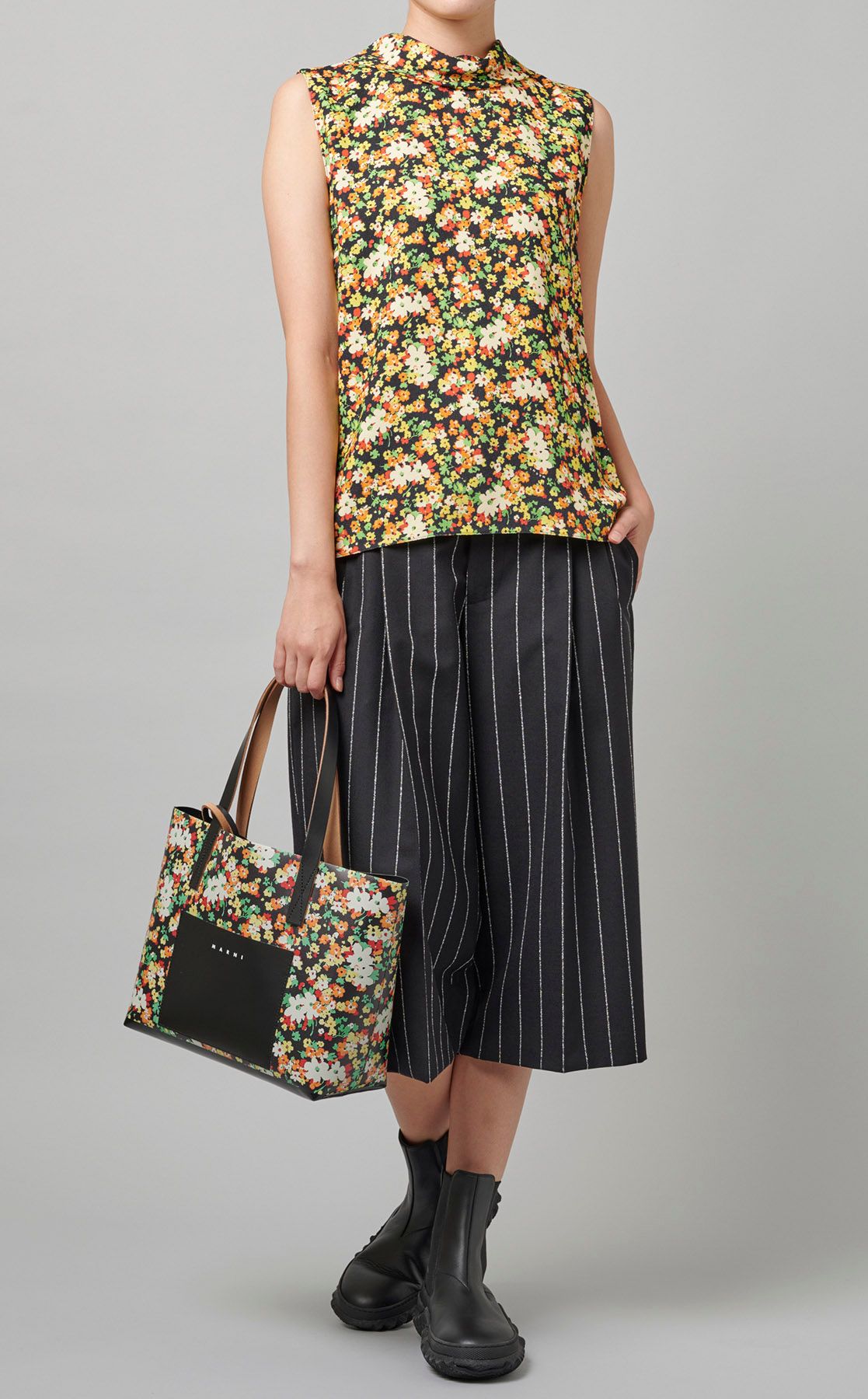 イタリア製 ストライプ柄 クロップドパンツ MARNI｜ストライプクロップドパンツ