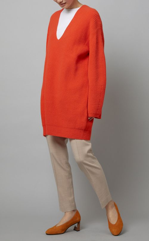 ウールVネックチュニックプルオーバー