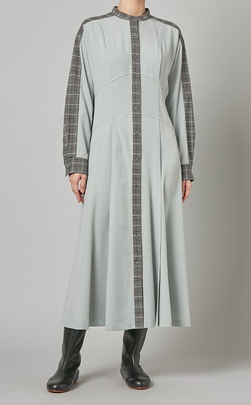 異素材切り替えシャツワンピース