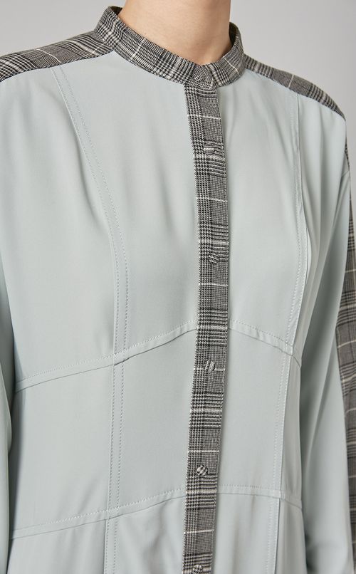 異素材切り替えシャツワンピース