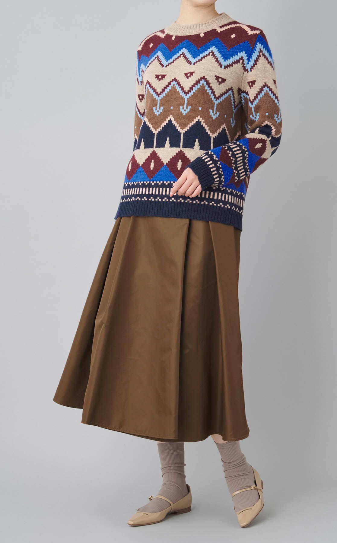 22AW 現行 Max Mara WEEKEND タフタ フレアスカート 40 Weekend Max Mara｜タフタワイドプリーツラップスカート