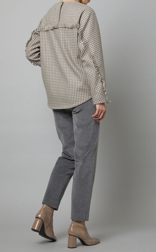 千鳥柄フリンジドレープブラウス