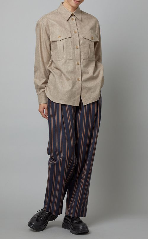 ウール混ストライプタックパンツ