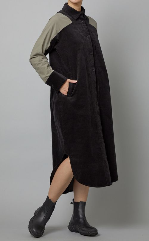 コーデュロイ切替シャツワンピース