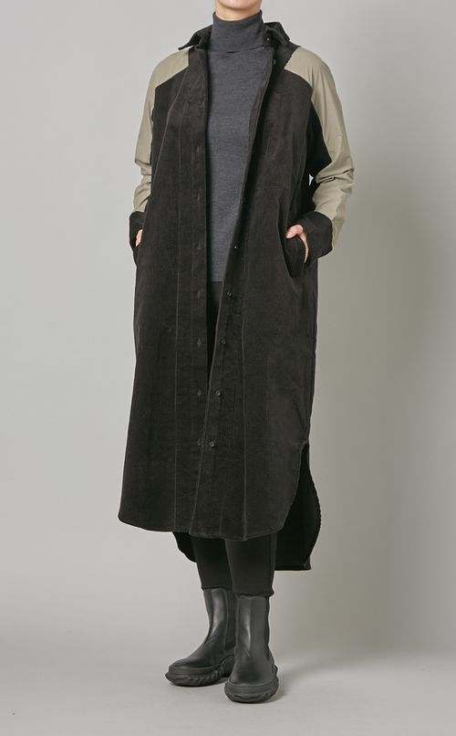 コーデュロイ切替シャツワンピース