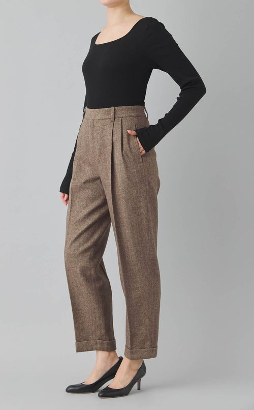 ウールヘリンボンタックパンツ