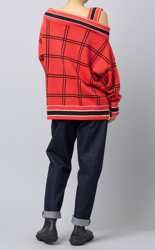 ワンショルダーチェックニット