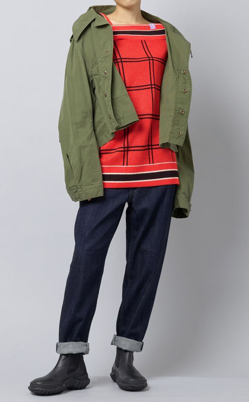 ワンショルダーチェックニット