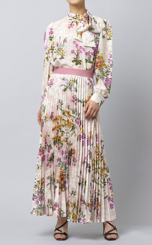 フラワープリントボウタイブラウス