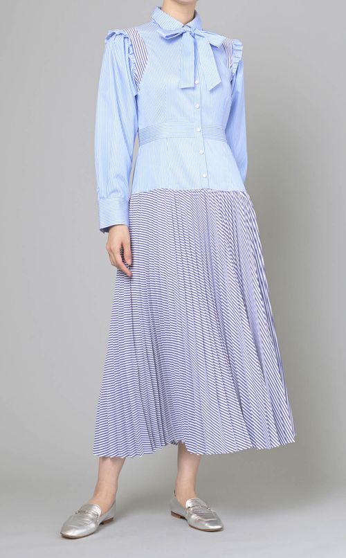 ボウタイシャツロングワンピース