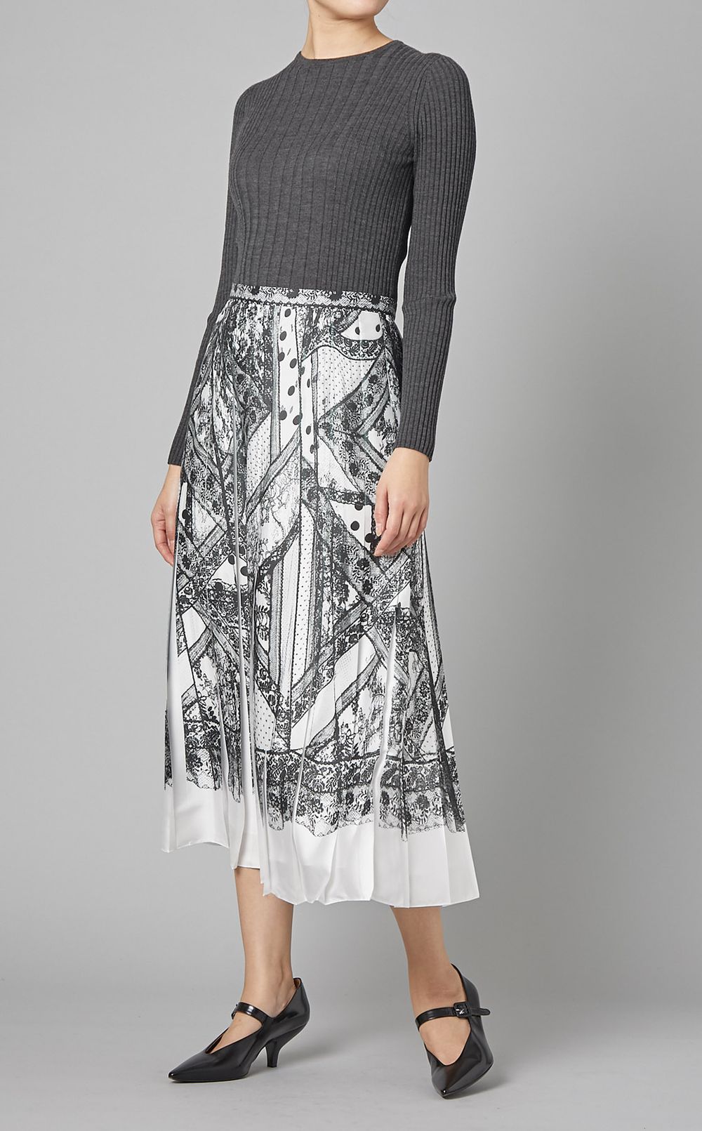 【Erdem】 Olympiaプリントリネンミディスカート ERDEM|レースプリントプリーツスカート