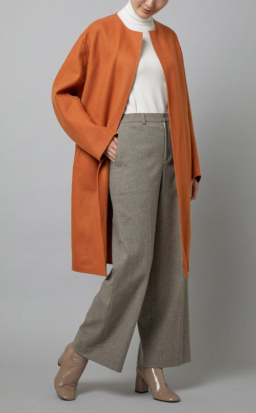 ウールダブルフェイスノーカラーコート