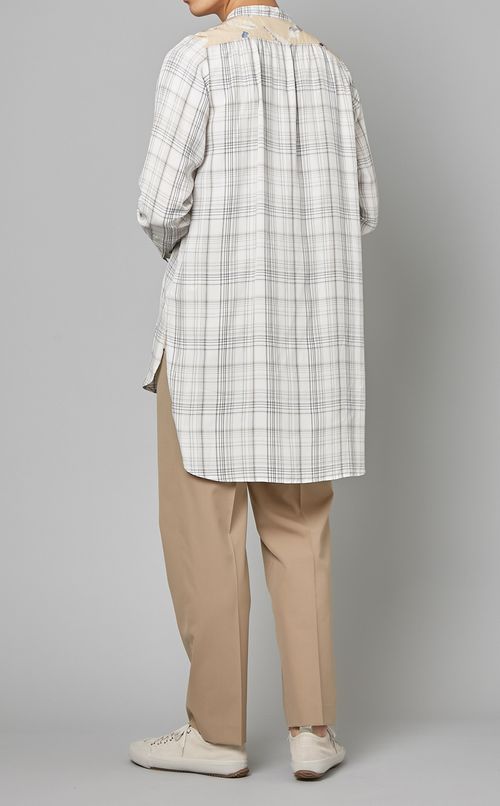 コンビネーションチェックロングシャツ