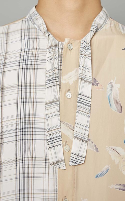 コンビネーションチェックロングシャツ