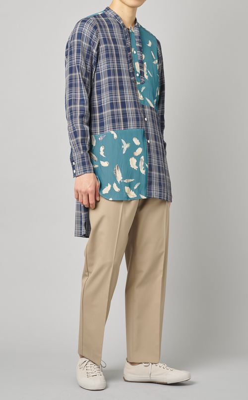コンビネーションチェックロングシャツ