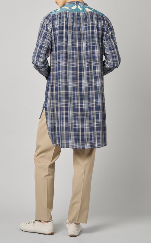 コンビネーションチェックロングシャツ