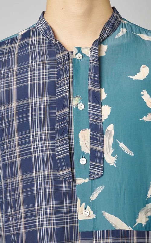 コンビネーションチェックロングシャツ